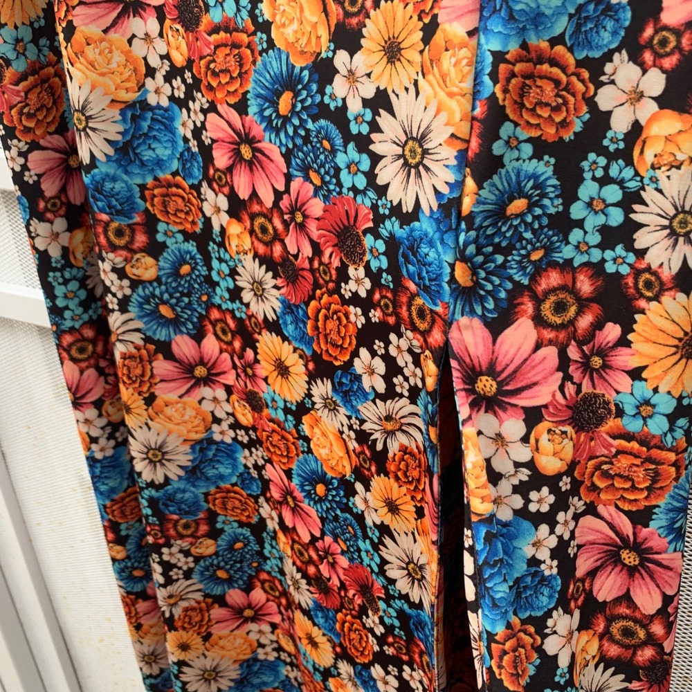 Floral Print Skirt High Waist Slit Hem Midi‎ Colorful Flowers  Womens - Picture 4 of 9